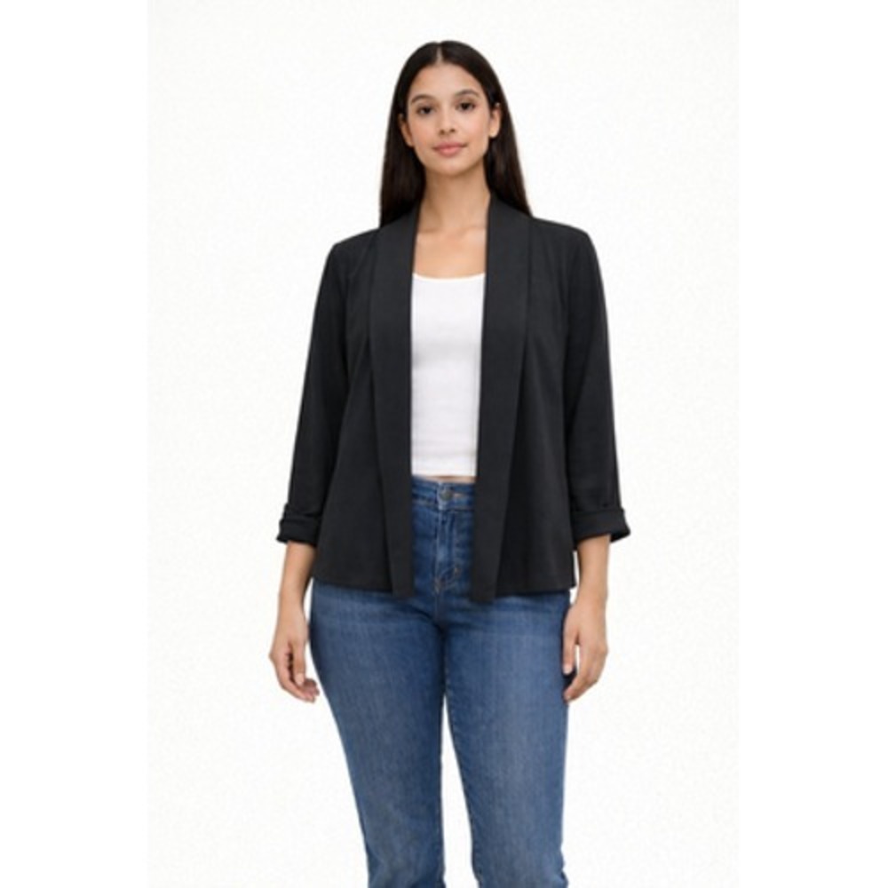 Theory Blazer Womens Large Black Open Front Jersey Knit Jacket 3/4 Sleeve Jacket